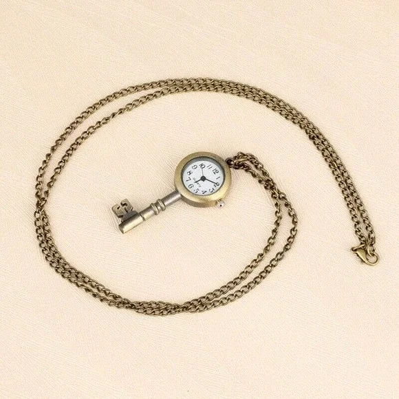 Vintage Style Skeleton Key NEW Pocket Watch Antique Bronze Pendant Necklace - Picture 2 of 4